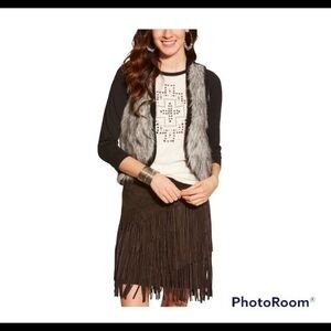 Ariat Emma Black Grey Fur Vest Cardigan Size L